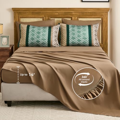 Striped Comforter Set Queen Size,Green and Brown Boho Bed in a Bag