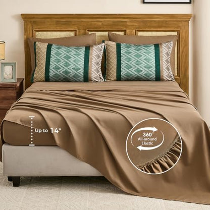 Striped Comforter Set Queen Size,Green and Brown Boho Bed in a Bag