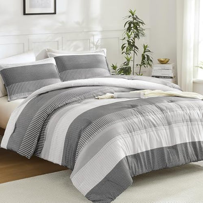 Litanika Dark Grey Super King Plus Comforter Set - 3 Pieces Stripe Bed Set