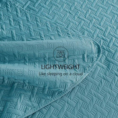 FLYMME Twin Quilt Set,Lightweight Teal Bedspreads,Basket Weave Pattern,Ultra Soft Microfiber Bedspread Bed Coverlet 2 Pieces for All-Seasons (1 Quilt,1 Shams)