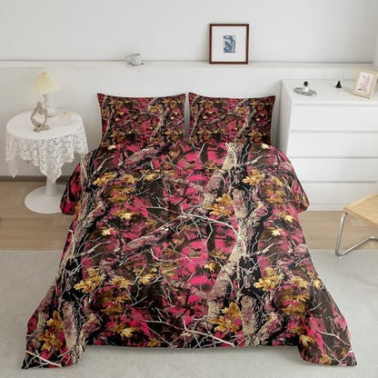 Feelyou Woods Pink Camouflage Comforter Set Twin for Boys Girls Bedding