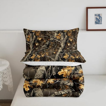 Feelyou Camo Comforter Set Full Size for Men Boys Adults Kid Rustic Farmhouse Bedding Set Boho Cabin Hunting Down Comforter Forest Tree Camouflage Themed Room Decor Quilt Set 2 Pcs