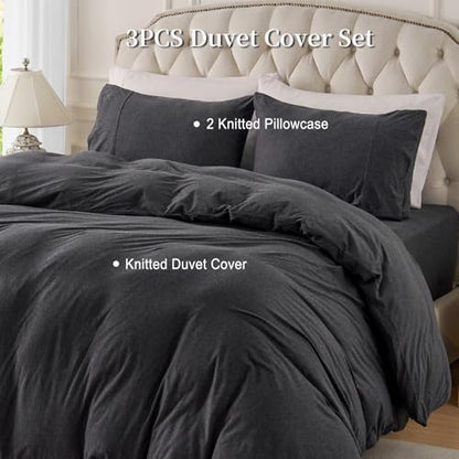 PURE ERA Jersey Knit Duvet Cover Set Heather Charcoal Grey Full