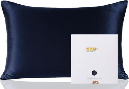 ZIMASILK 100% Pure Mulberry Silk Pillowcase for Hair and Skin Health,Soft and Smooth,Both Sides Premium Grade 6A Silk,600 Thread Count,with Hidden Zipper,1pc (King 20''x36'',Navy Blue)