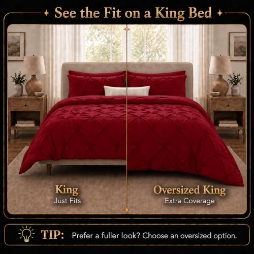 CozyLux King Size Comforter Set Dark Red, 7 Pieces Pintuck Bed in a Bag