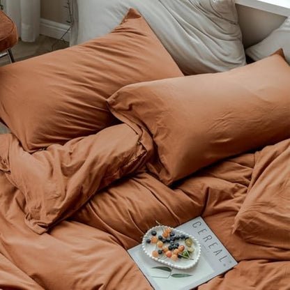LifeTB Terracotta Burnt Orange Duvet Cover Set Queen Jersey Knit Duvet Cover 100% T-Shirt Cotton Comforter Cover Caramel Rust Color Bedding Set Boho Pumpkin Orange Comforter Cover with Zipper Closure