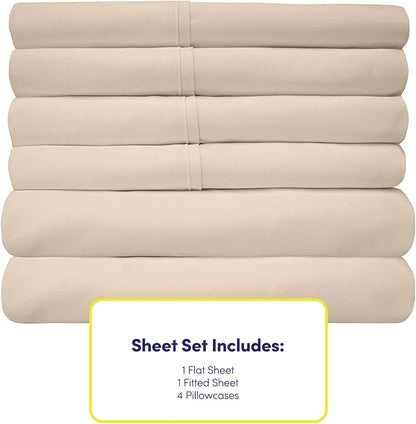 Queen Sheets Beige - 6 Piece 1500 Supreme Collection Fine Brushed Microfiber Deep Pocket Queen Sheet Set Bedding - 2 Extra Pillow Cases, Great Value, Queen, Beige