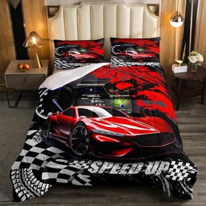 Feelyou Kids Boys Girls Red Race Car Comforter Set Queen Size