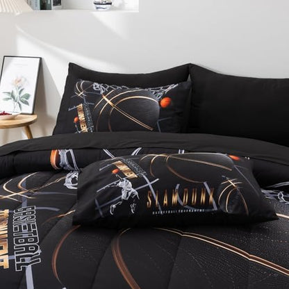 A Nice Night Basketball Comforter Set Full 6pc Bedding for Kids Teen Boy