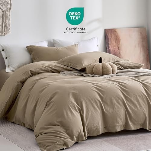 JELLYMONI 100% Washed Cotton Fall Dusty Khaki Duvet Cover Full, Linen-Like