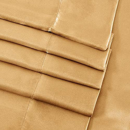 SiinvdaBZX 4Pcs Satin Sheet Set Queen Size 15-Inch Deep Pocket, Gold