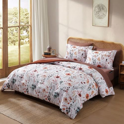King Size Comforter Set-7 Pieces Floral Bed in a Bag King Bedding Set