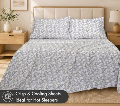 ZOYER 100% Cotton Sheets – Split King Size Percale Bedding, Cooling & Breathable, Durable with a Crisp, Soft & Comfortable Feel, 16" Deep Pocket, 5-Piece Set, Paisley Ornamental