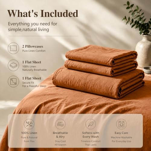 MEISHANG 100% French Linen Sheets California King,4 Pcs,16" Deep Pocket
