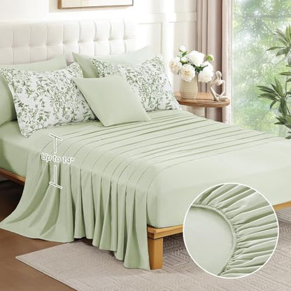 WONGS BEDDING 8 Pieces Full Size Comforter Set Green Floral Bed Set