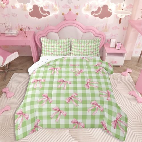 jejeloiu Bowknot Comforter Set Twin Size Bedding Set for Kids Boys Girls