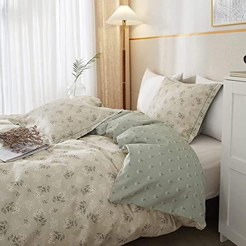 Boho Floral Duvet Cover King Soft Cotton Aesthetic Bedding Sets Chic Garden Floral Comforter Cover 1 Duvet Cover with 2 Pillowcases Botanical Floral Bedding Sets Vintage King Duvet Cover with Zipper