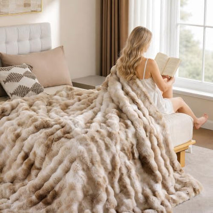 YIKUSH Twin Faux Fur Soft Comforter Set, Fluffy Bedding Set, Tiedye Beige