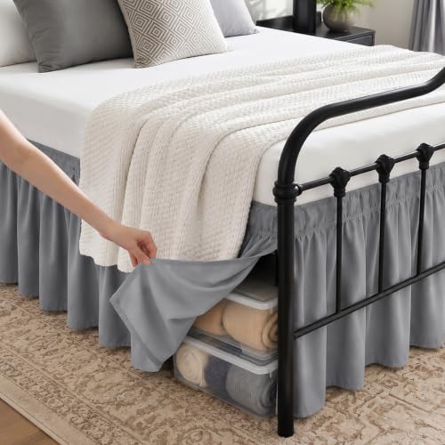 RIMELA Bed Skirt with Split Corners, King, 18 Inch Drop, Silver Grey