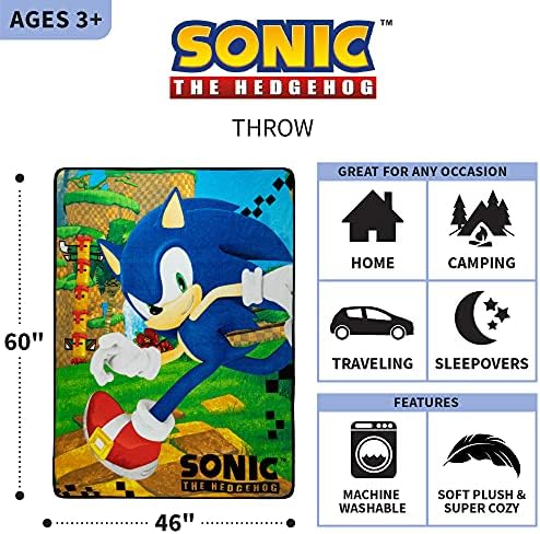 Franco Kids Bedding Super Soft Micro Raschel Throw, 46 in x 60 in, Sonic The Hedgehog, Anime