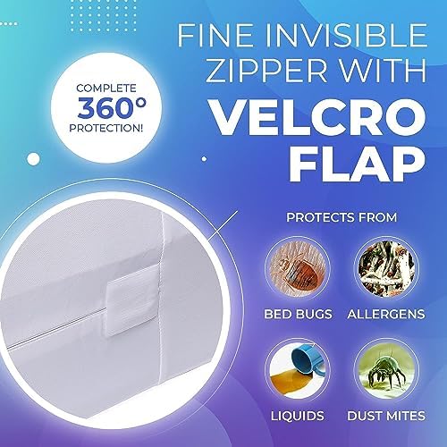 PlushDeluxe Twin Size Premium Mattress Encasement - Zippered Waterproof, Bedbug Proof Design, 6-Sided Protection - Hypoallergenic Cotton Terry Fabric 12-15" Depth