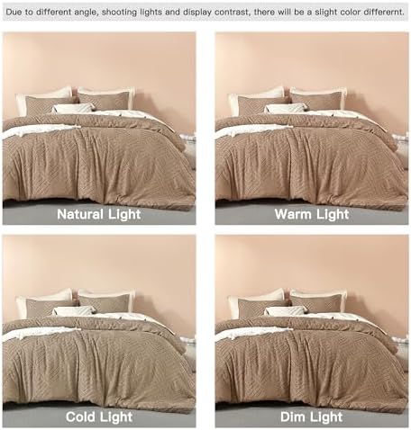 Litanika Full Size Comforter Set, 3 Pieces Taupe Tufted Boho Bedding Set