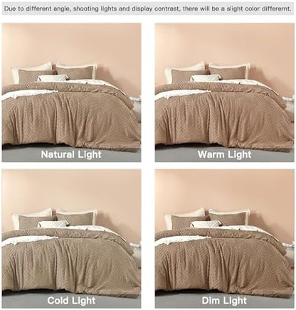 Litanika Full Size Comforter Set, 3 Pieces Taupe Tufted Boho Bedding Set