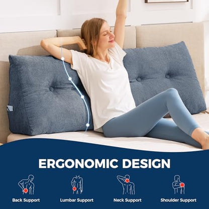 IASEAHK Headboard Pillow Twin, Wedge Pillow Headboard, Navy Blue