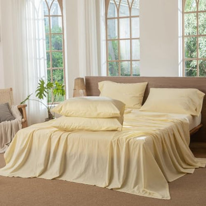 MooMee Sheet Set 100% Washed Cotton Linen-Like Extra Deep Pocket King
