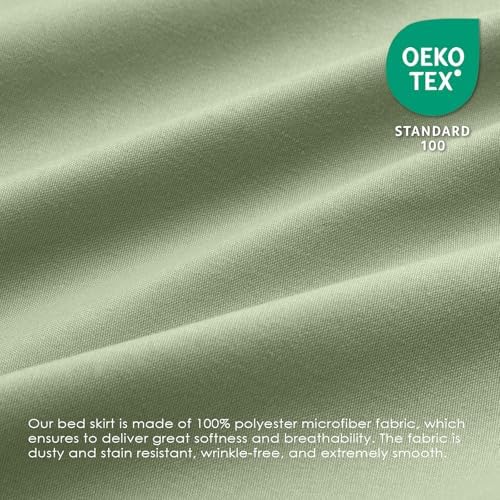 FreshCulture Queen Bed Skirt, Elastic Wrap Around Bed Skirt Queen Size, Bed Skirts for Adjustable Bed, Easy Fit with 22 Inch Drop Length, Hotel Quality Dust Ruffle for Queen Bed (Sage Green)