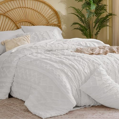 BEDELITE King Comforter Set 7 Pieces,Boho Bed in a Bag,White