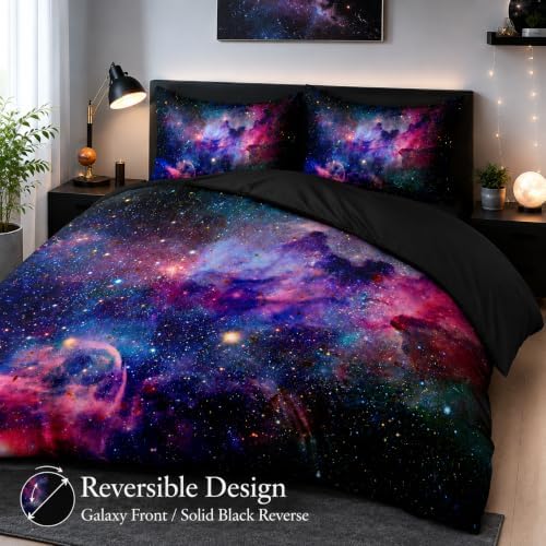 Galaxy Duvet Cover Space Bedding Set Twin Size for Teen Kids, for Boys and Girls Purple Bed Set Printed with 1 Comforter Cover and 2 Pillowcases