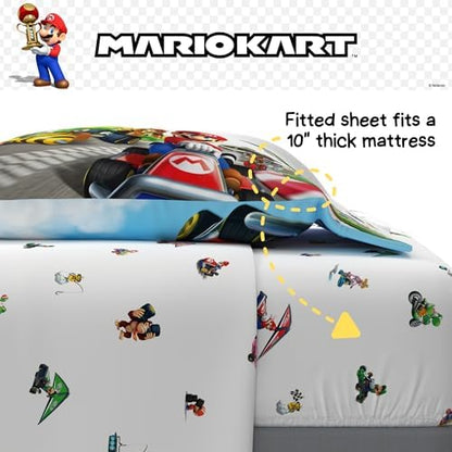 Super Mario Kart Game Kids Bedding Set, Full Size, 5-Piece Super Soft Cozy Reversible Comforter & Sheet Set (Officially Licensed Product) by Franco