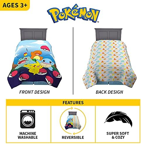 Pokemon Kids Bedding Super Soft Microfiber Reversible Comforter, Twin/Full, (Officially Licensed Product) by Franco