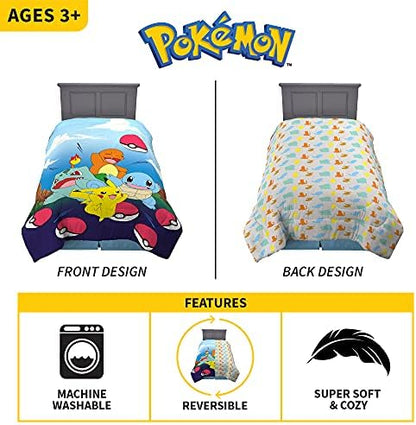 Pokemon Kids Bedding Super Soft Microfiber Reversible Comforter, Twin/Full, (Officially Licensed Product) by Franco