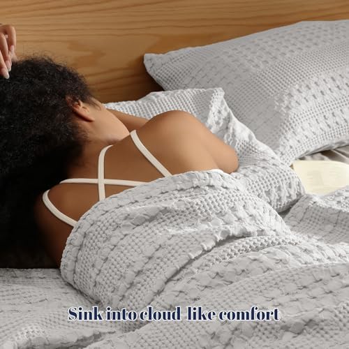 PHF Cotton Waffle Pillow Shams Standard Size 20"x26", Light Grey, No Insert