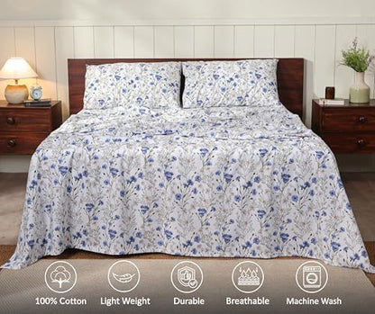 RUVANTI 100% Cotton Percale Sheets Queen Size, Sweet Pea (Pack of 2)