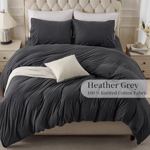 PURE ERA Jersey Knit Duvet Cover Set Heather Charcoal Grey Full