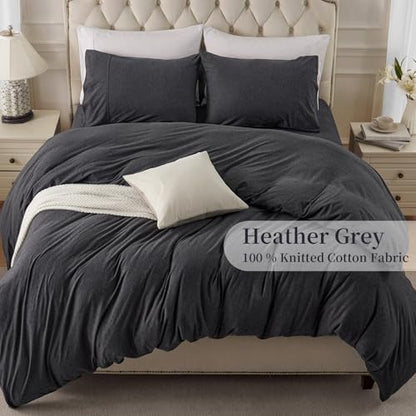 PURE ERA Jersey Knit Duvet Cover Set Heather Charcoal Grey Full