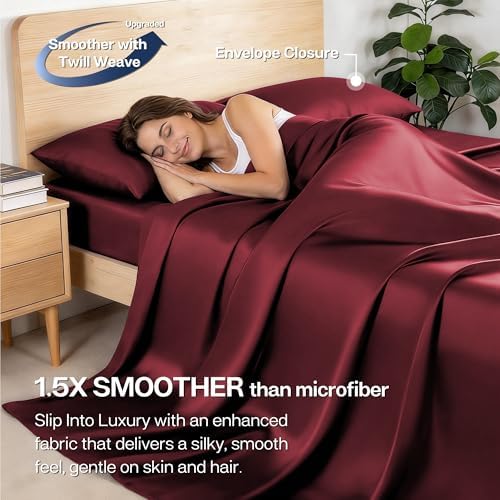 MR&HM Twin Sheets 3 Pieces, Rayon Derived from Bamboo Blend, Burgundy