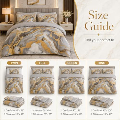 CCoutueChen Grey Comforter Set Full Size - Modern Marble Bedding Set