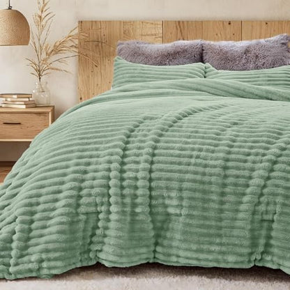Sasttie Fluffy Twin/Twin XL Comforter Set, 2 PC Soft Fleece Bedding, Sage