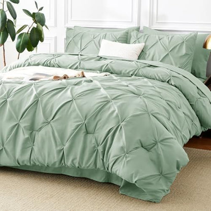 CozyLux Full Size Comforter Sets Sage Green, 7 Pieces Pintuck Bed in a Bag