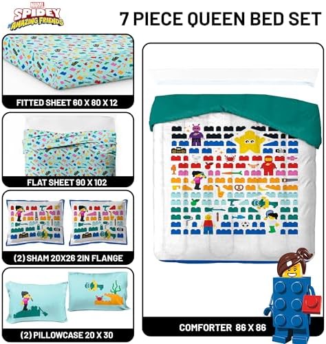 LEGO® Blocks Queen Comforter Set 7 Piece Soft Kids Bedding, White