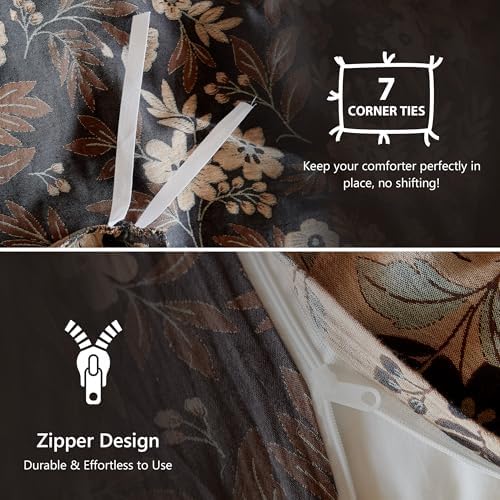 Simple&Opulence Muslin Duvet Cover Set King Size, 100% Washed Cotton 3 Pieces Yarn-Dyed Vintage Navy Floral Jacquard Textured Bedding, Soft & Breathable Gauze Comforter Cover with Zipper Closure