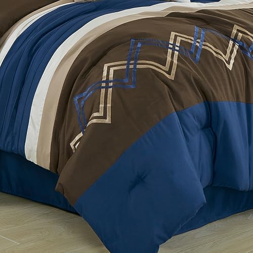 Chezmoi Collection 7-Piece Zigzag Embroidered Comforter Set, King Size