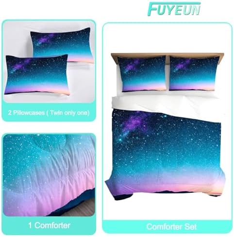 Gradient Comforter Set King Size Blue Galaxy Bedding for Boys Teen Women Girls Space Stars Moon Bedroom Decor Quilt Bed Sets, 1 Comforter 2 Pillowcases