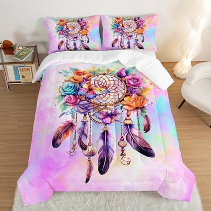 Pink Dream Catcher Comforter Set Full Size with 2 Pillowcases.
