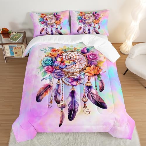 Pink Dream Catcher Comforter Set King Size with 2 Pillowcases.