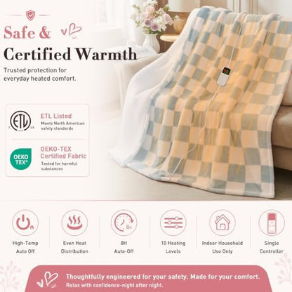 Electric Blanket Heated Twin 62"X84", Heating Blanket Twin, Misty Blue